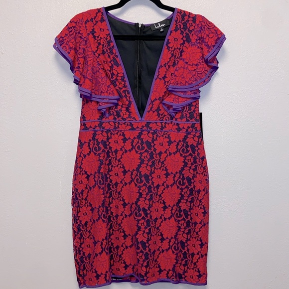 Lulu’s NWT Under the Stars Red Purple Lace Lined Mini Dress 3288 - Picture 2 of 11